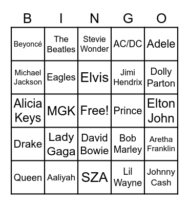 Musical BINGO Card