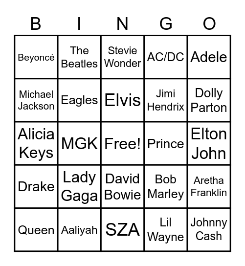 Musical BINGO Card