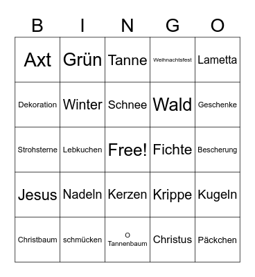 Tannenbaum Bingo Card