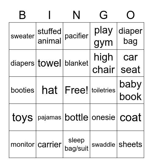 Cindy's Baby Shower Bingo Card