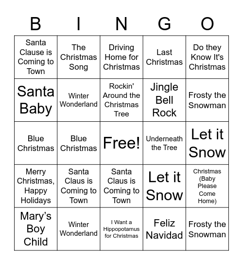 Christmas Jingles #1 Bingo Card