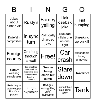 Expendables Bingo Card