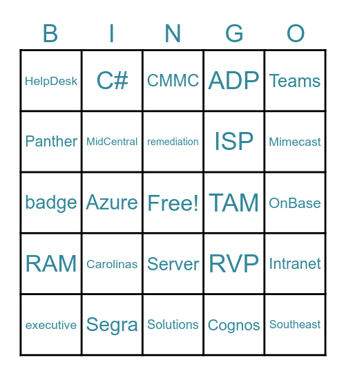 Triangle Tech Ops Bingo Card