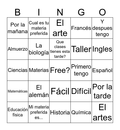 Clases Bingo Card