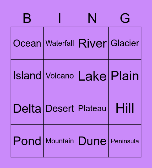 Landforms Bingo Card