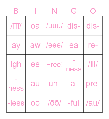 Phonics Book 3 Lesson 4 Bingo Card