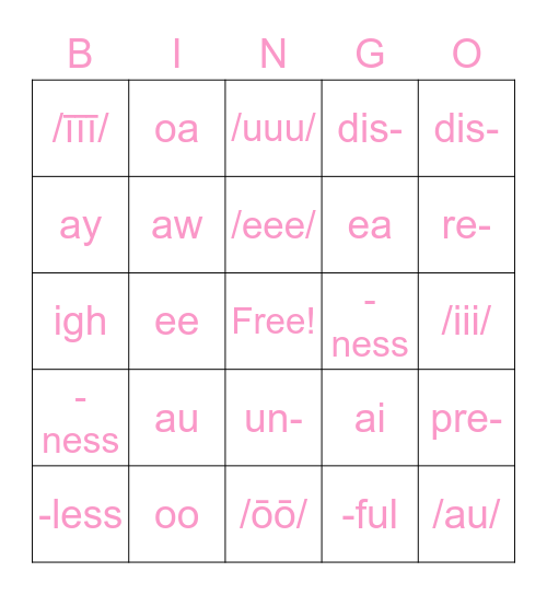 Phonics Book 3 Lesson 4 Bingo Card