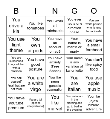 Do Not Follow If Bingo Card