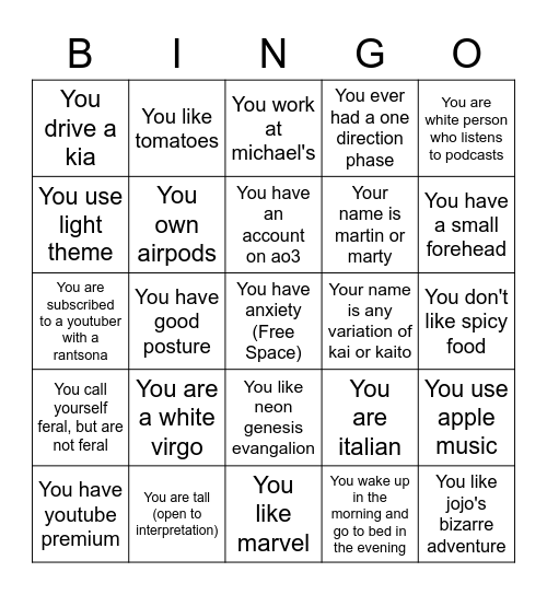 Do Not Follow If Bingo Card