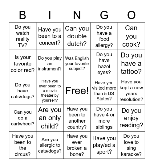 Untitled Bingo Card