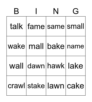 a_e / al and aw Bingo Card