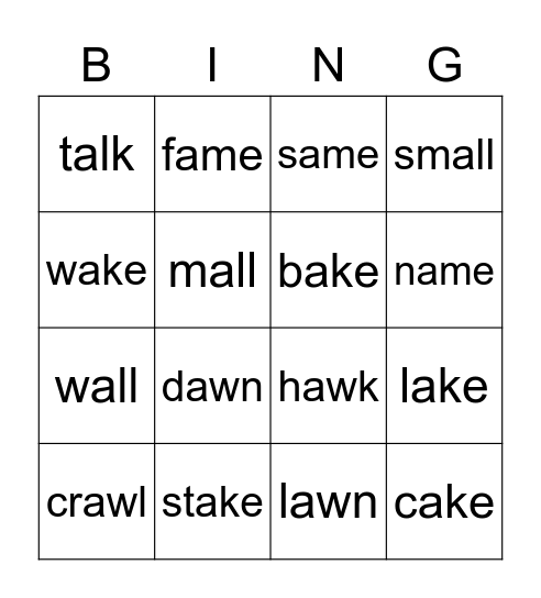 a_e / al and aw Bingo Card