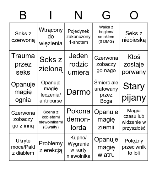 Magik Pedofil Bingo (Sezon 2 + 3) Bingo Card