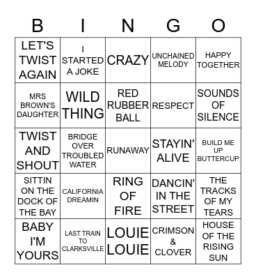 BACK TO THE 60'S Bingo Card