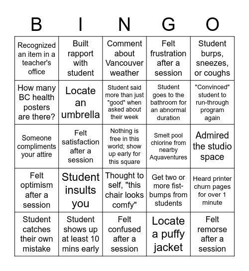 Rehearsal Coach Bingo - Impossible Edition Bingo Card