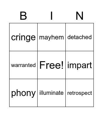 Wonder Vocabulary Bingo Card