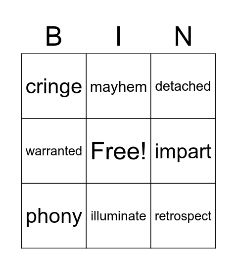 Wonder Vocabulary Bingo Card