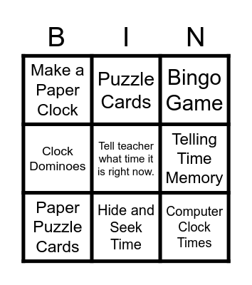 Time to Tell Time Bingo Card