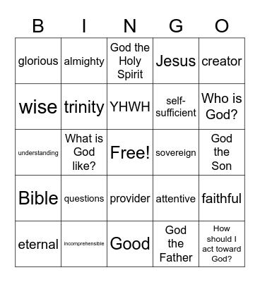 Attributes of God Bingo Card