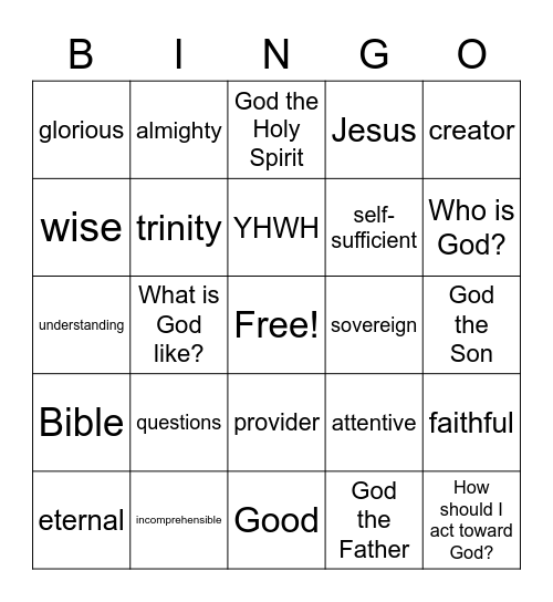 Attributes of God Bingo Card