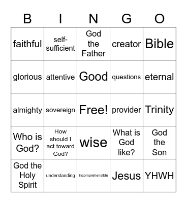 Attributes of God Bingo Card
