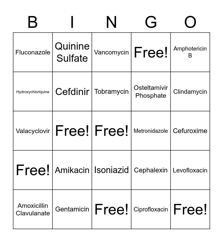 AntiInfectives Bingo Card