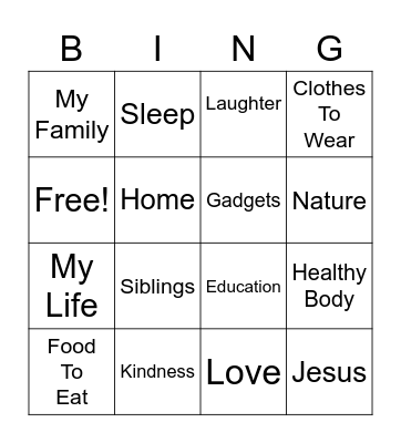 Gratitude Bingo 1 Bingo Card