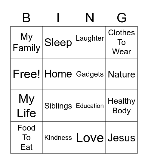 Gratitude Bingo 1 Bingo Card