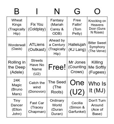Super friends Music Bingo Card