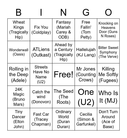Super friends Music Bingo Card