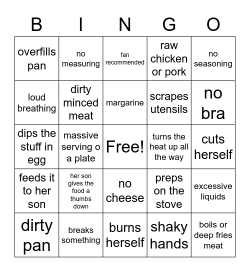 Kay's Cooking Bingo Card