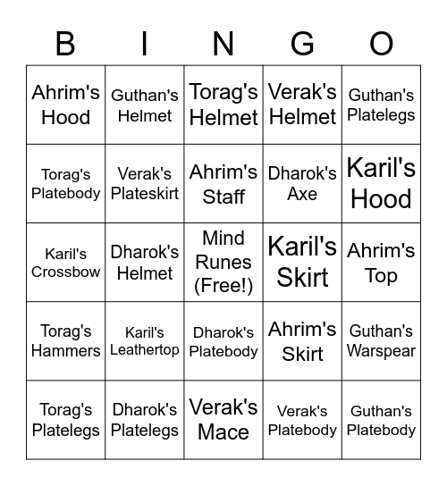 Barrows Bingo Card