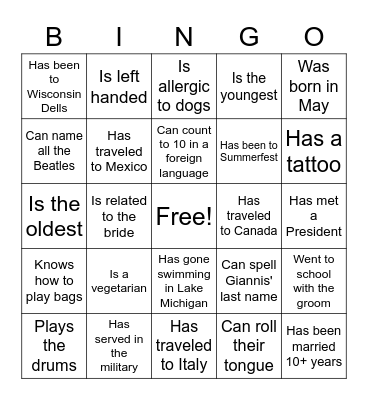Find the Guest Bingo Card