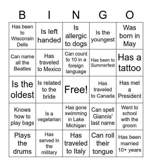 Find the Guest Bingo Card