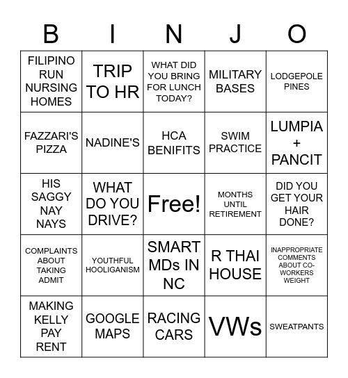 BORLAND BINJO Bingo Card