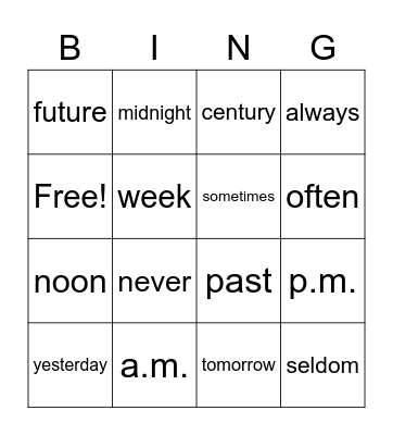 TIME Bingo Card