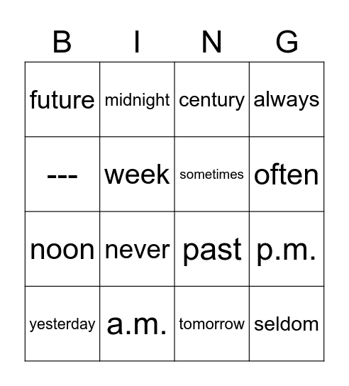 TIME Bingo Card