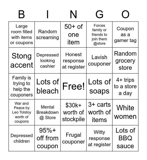 Ultimate Coupon Bingo Card