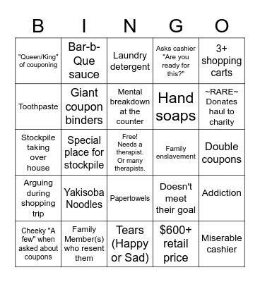 ULTIMATE COUPONING Bingo Card