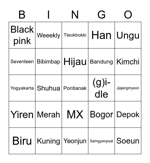 MINHYUK Bingo Card