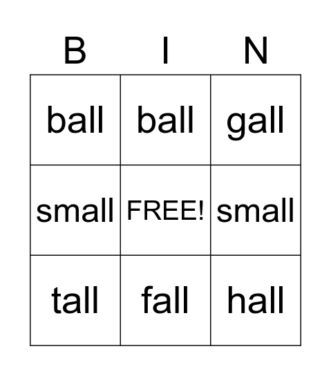 Bonus Letters Bingo Card