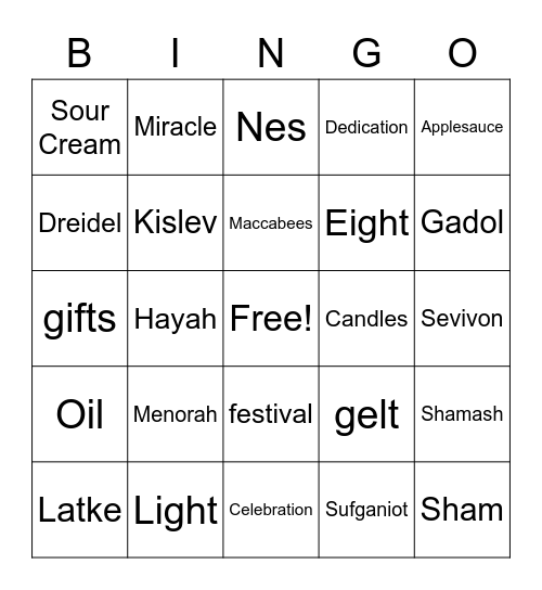 Chanukah Bingo Card