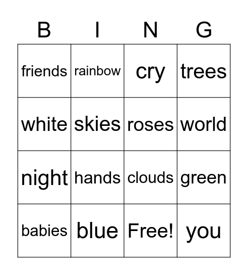 wonderful worlds Bingo Card