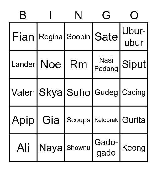 Fian pacar Ali Bingo Card