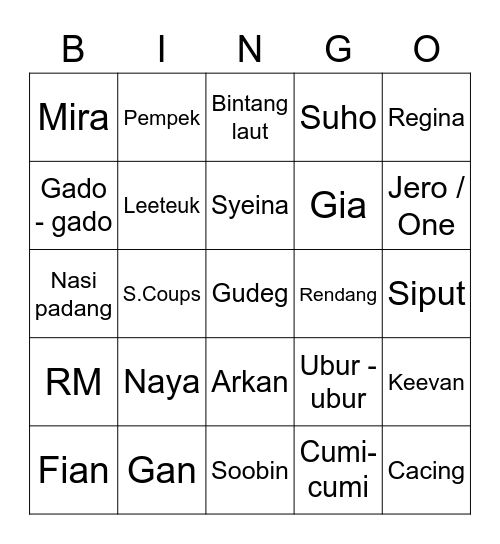 Sha's Bingo Card