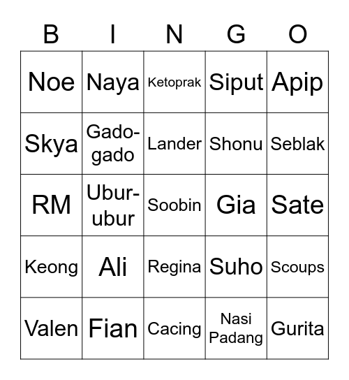 Fian pacar Ali Bingo Card