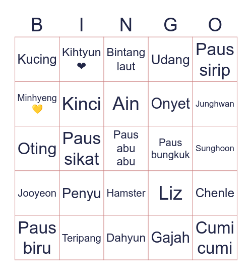 Punya tyun! Bingo Card