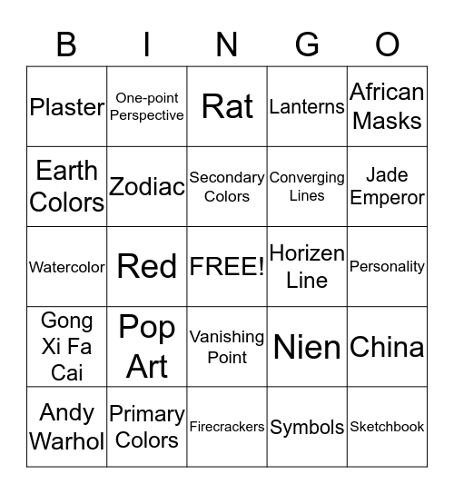 4th Grade ART Bingo Card