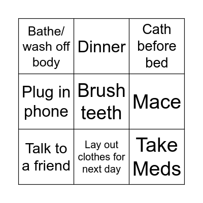 Evening routine Bingo Card
