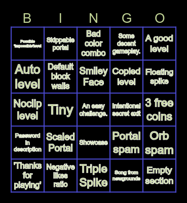 GD: Recent Level Bingo Card